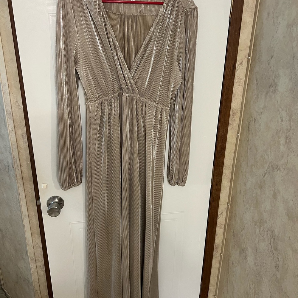 Baltic Born Tan Long Sleeve Gown with Bishop Sleeves for Weddings
